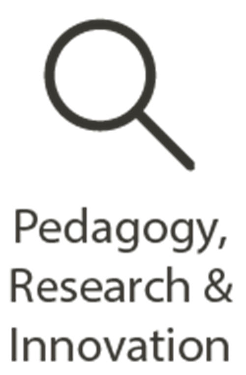 A magnifying glass representing Pedagogy, Research & Innovation
